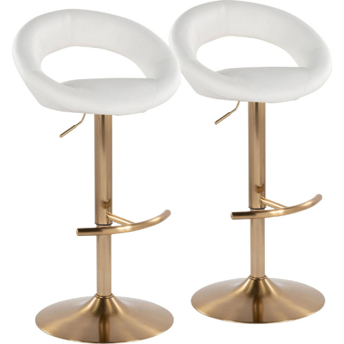Posh Adjustable Swivel Bar Stool in Gold & White Leatherette (Set of 2)